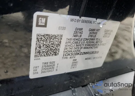 2021 GMC Yukon Slt z USA, uszkodzony, nr VIN 1GKS1BKD2MR120308